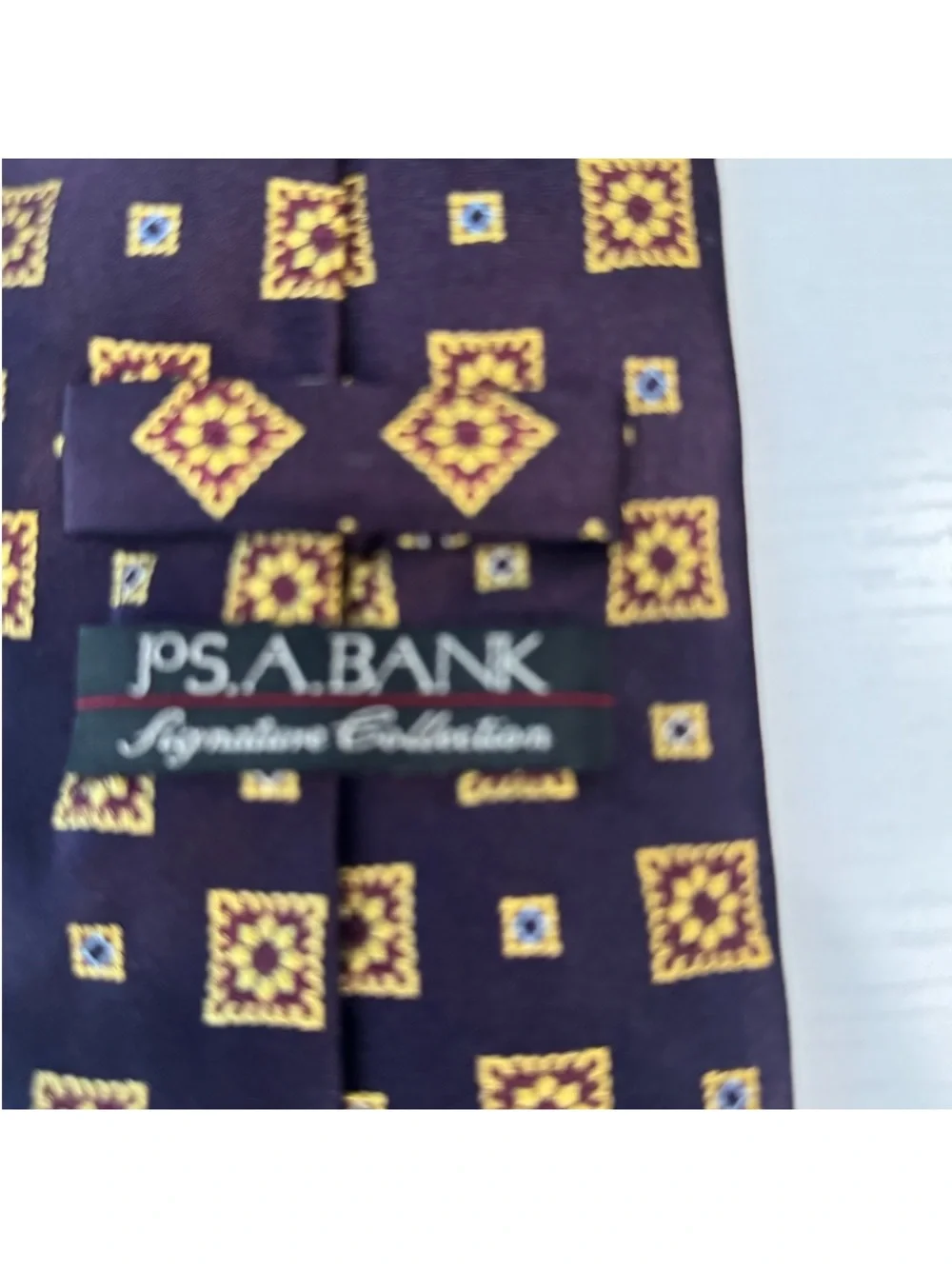 J.A.S. Bank Men’s Burgundy Tie with Gold Square Medallions